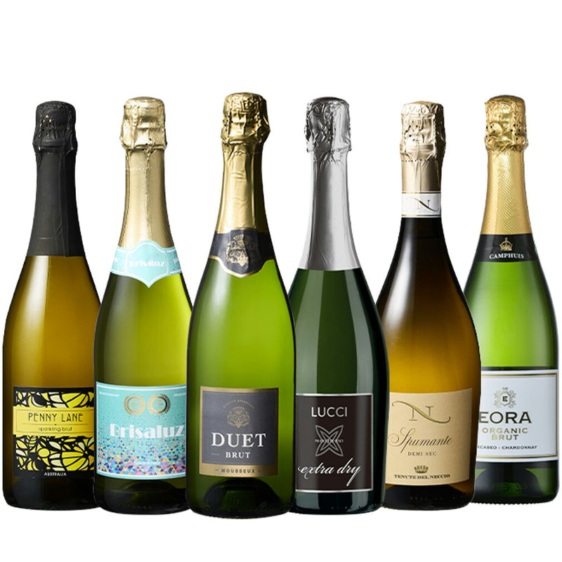 Best Cost Performance!! Dry to Medium-Dry Sparkling Wine Tasting Set from 3 Countries, 6 Bottles