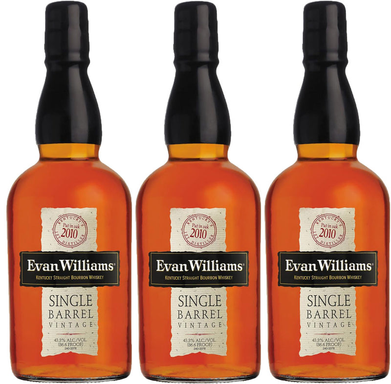EVAN WILLIAMS SINGLE BARRLE BOURBON 43%ALC 750ml 3bottles